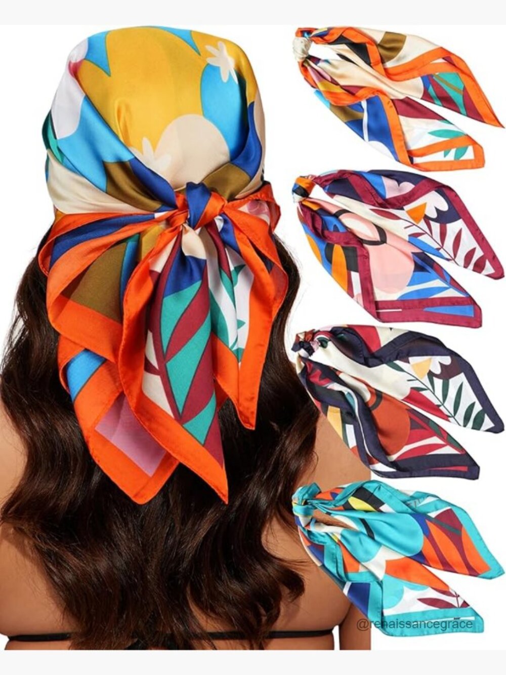 4-Pack Satin Head Scarves 27.5" Square Lightweight Polyester Multi-Use